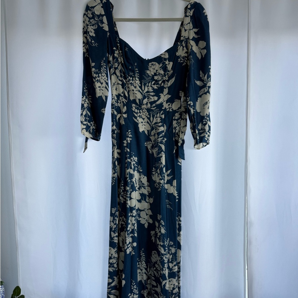 Reformation Midnight Blue and Ivory Floral Long Sleeve Dress